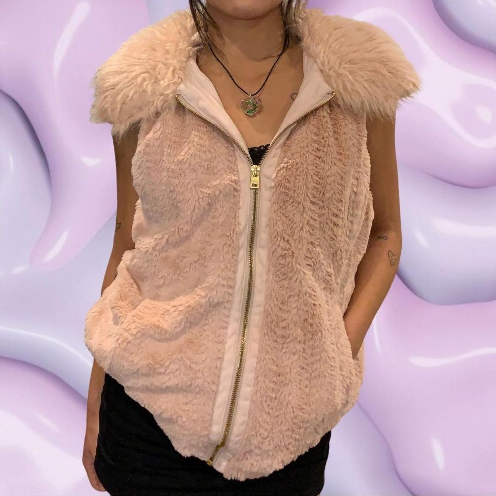 MARC New York Andrew Marc Vest Pink Faux Fur Plush Jacket Pockets Zip Sz S #765